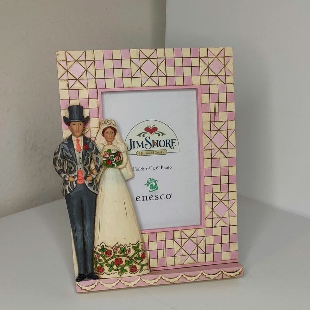 Jim Shore Pink and Cream Wedding Couple Picture Frame - Picture 2 of 16